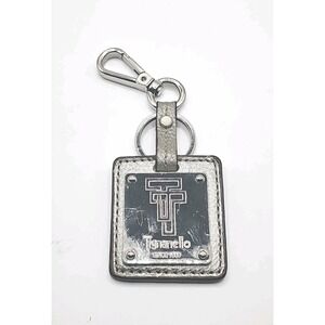Tignanello‎ Triple T Silver Leather Silver Charm Metal Key Fob Keychain Hang Tag